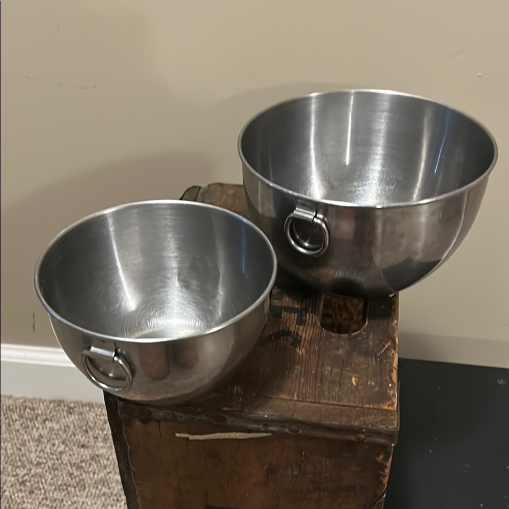 Vintage Silver Mixing Bowls with Handles